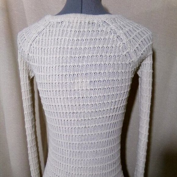 LOVE CHANGE Square Knitted Sweater Top Small Beige Scoop neck long sleeve raglan - Picture 7 of 9